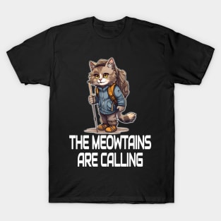 cool hiking season cat cartoon mountaineering backpacking mountain climbing nature lover traveling trekking T-Shirt